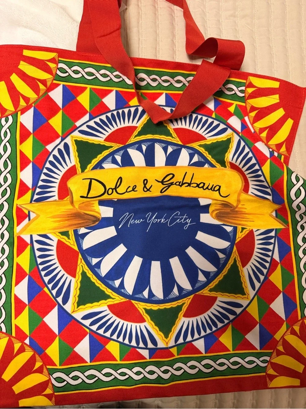 Dolce & Gabbana Red Multi Graphic Cotton Tote. NWOT